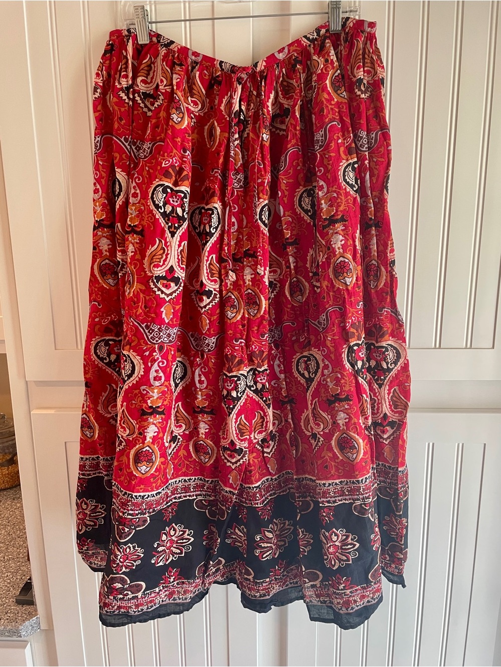 Red & Black Paisley Boho Maxi Skirt - Size XL